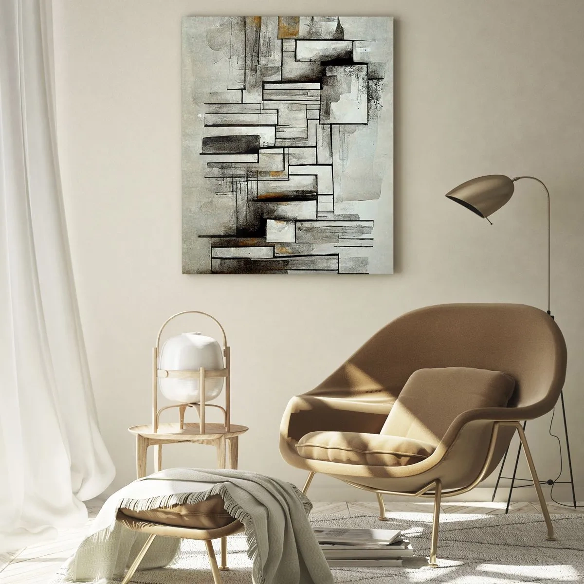 Quadro su vetro - Rettangoli astratti nelle tonalità del grigio e del nero - 70x100cm - La forza della semplicità - Decorazione murale moderna per soggiorno e camera da letto ARTTOR
