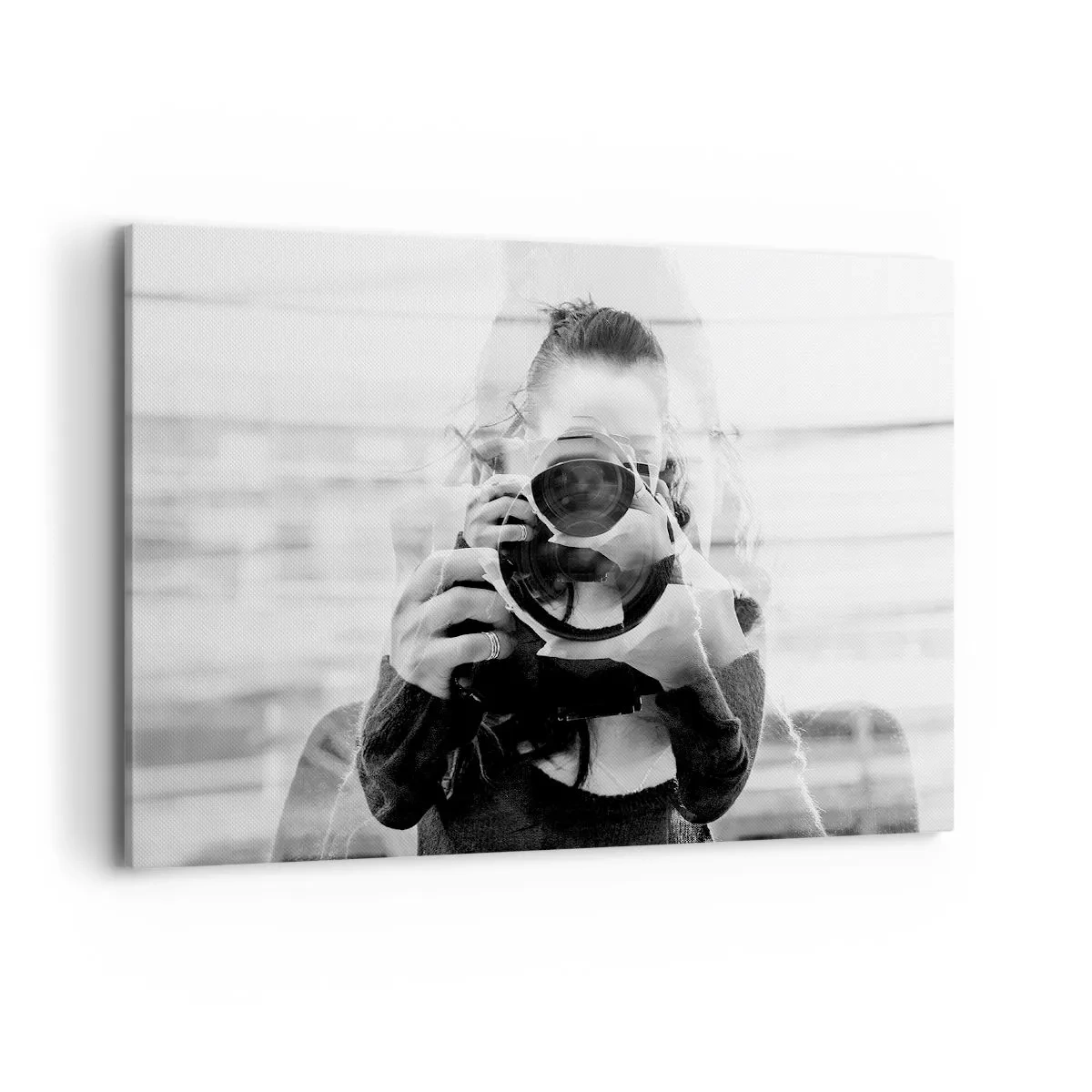 Quadro su tela - Stampe su Tela - Ritratto in bianco e nero con doppia esposizione di un fotografo - 100x70cm - Il creatore e il materiale - Decorazione murale moderna per soggiorno e camera da letto ARTTOR