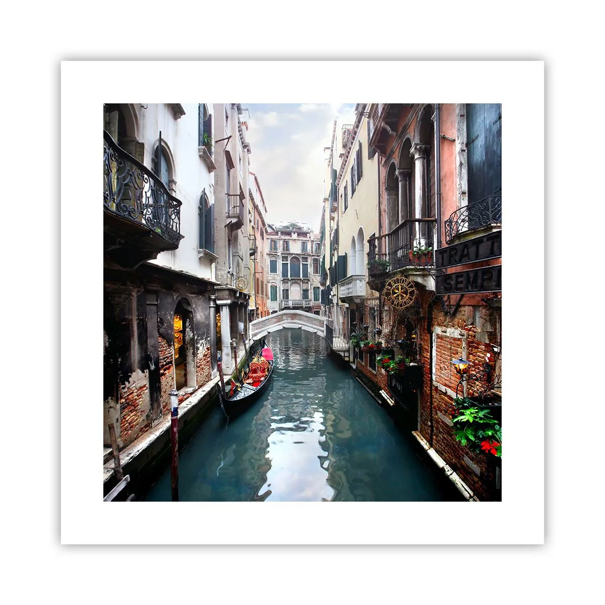 Poster - Paesaggio veneziano con gondola e ponte - 40x40 cm