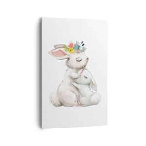 Quadro su tela - Stampe su Tela - Conigli carini in colori pastello - 80x120cm - Da mamma si sta meglio - Decorazione murale moderna per soggiorno e camera da letto ARTTOR