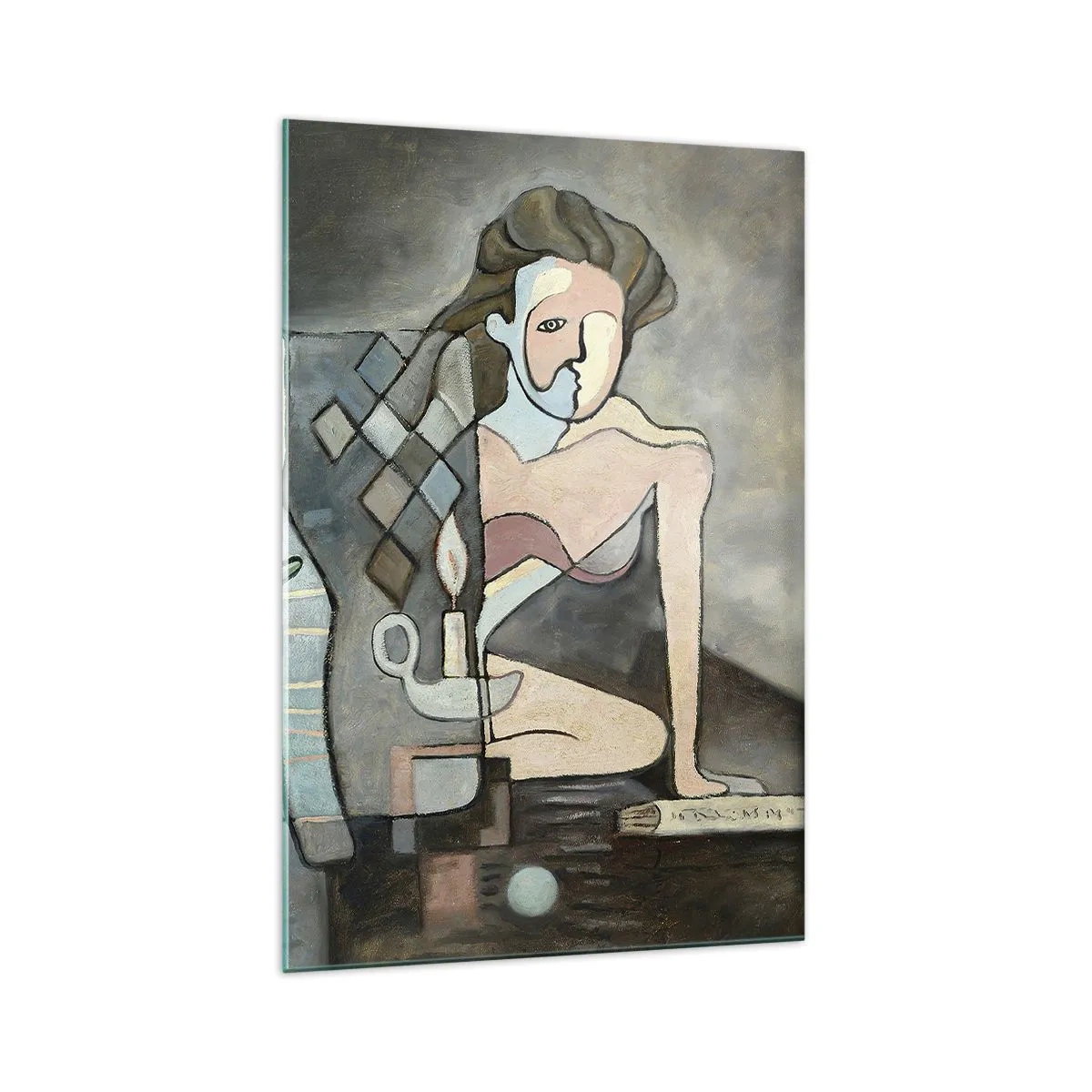 Quadro su vetro - Figure astratte in una composizione simbolica dal significato profondo - 70x100cm - Mosaico di spirito e materia - Decorazione murale moderna per soggiorno e camera da letto ARTTOR