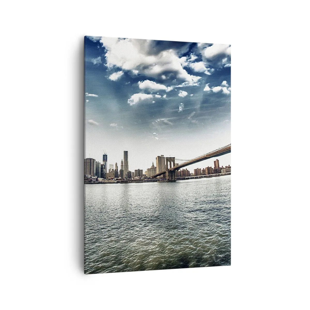 Quadro su tela - Stampe su Tela - Panorama della città con un ponte contro il cielo blu - 70x100cm - L'isola di vetro - Decorazione murale moderna per soggiorno e camera da letto ARTTOR