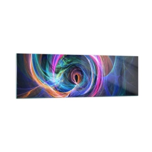 Quadro su vetro - Un vortice astratto di colori nelle tonalità del viola, del rosa e del blu. - 160x50cm - Dove mi porti? - Decorazione murale moderna per soggiorno e camera da letto ARTTOR