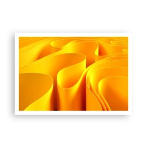 Poster - Onde astratte gialle che ricordano i raggi del sole - 100x70cm - Come onde di sole - Decorazione murale moderna per soggiorno e camera da letto ARTTOR