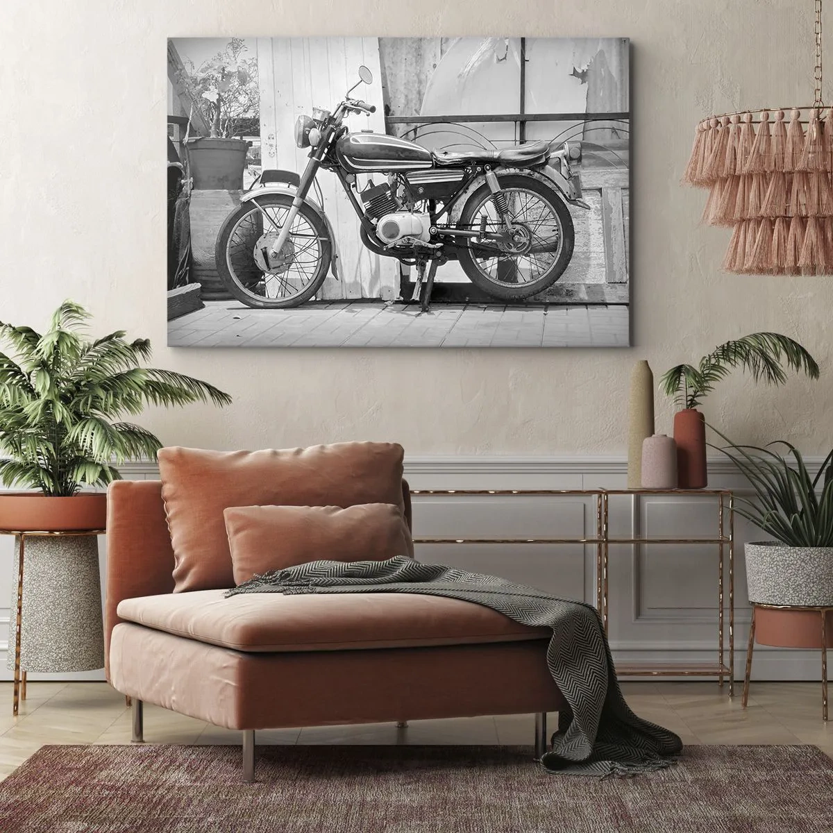 Quadro su tela - Stampe su Tela - Foto in bianco e nero di una motocicletta classica - 70x50cm - La classicità sopra a tutto - Decorazione murale moderna per soggiorno e camera da letto ARTTOR