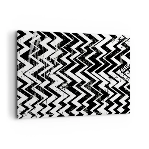 Quadro su tela - Stampe su Tela - Motivo a zigzag bianco e nero con abrasioni artistiche - 100x70cm - Zig-bianco, zag-nero - Decorazione murale moderna per soggiorno e camera da letto ARTTOR