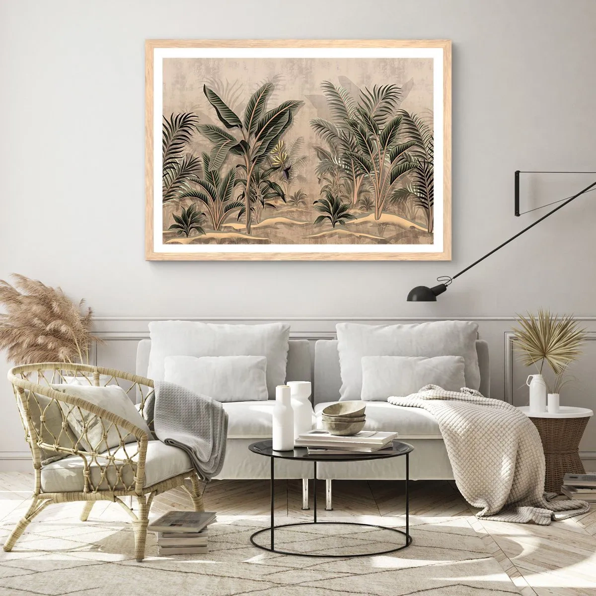 Poster in cornice rovere chiaro - Incisione in stile coloniale - 100x70 cm