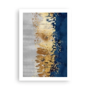 Poster - Una composizione astratta nei toni del blu navy, oro e argento - 50x70cm - Composizione moderna con bagliore - Decorazione murale moderna per soggiorno e camera da letto ARTTOR