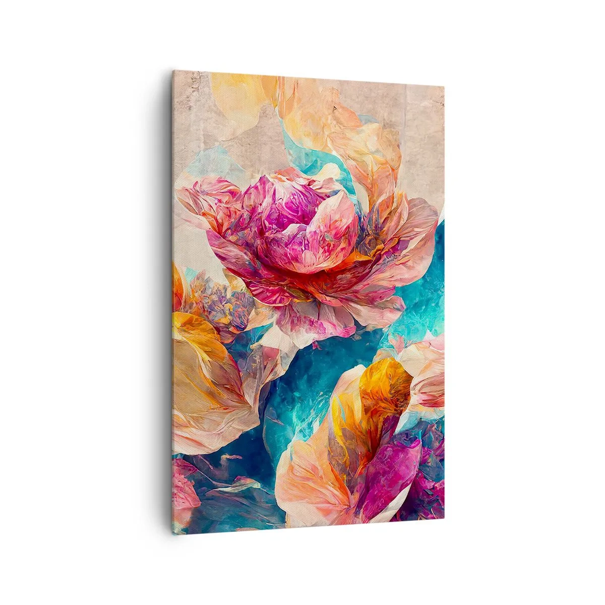 Quadro su tela - Stampe su Tela - Fiori colorati su sfondo beige - 80x120cm - Lo splendore colorato del bouquet - Decorazione murale moderna per soggiorno e camera da letto ARTTOR