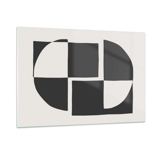 Quadro su vetro - Composizione geometrica di forme in bianco e nero - 120x80cm - Antitesi - sintesi - Decorazione murale moderna per soggiorno e camera da letto ARTTOR