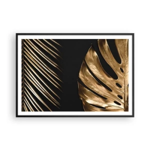 Poster in cornice nera - Foglie dorate su sfondo nero - 100x70cm - Diverse, ma ugualmente care - Decorazione murale moderna per soggiorno e camera da letto ARTTOR