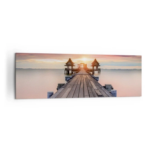 Quadro su tela - Stampe su Tela - Molo di legno che conduce ai gazebo al tramonto - 160x50cm - Tramonto d'oriente - Decorazione murale moderna per soggiorno e camera da letto ARTTOR