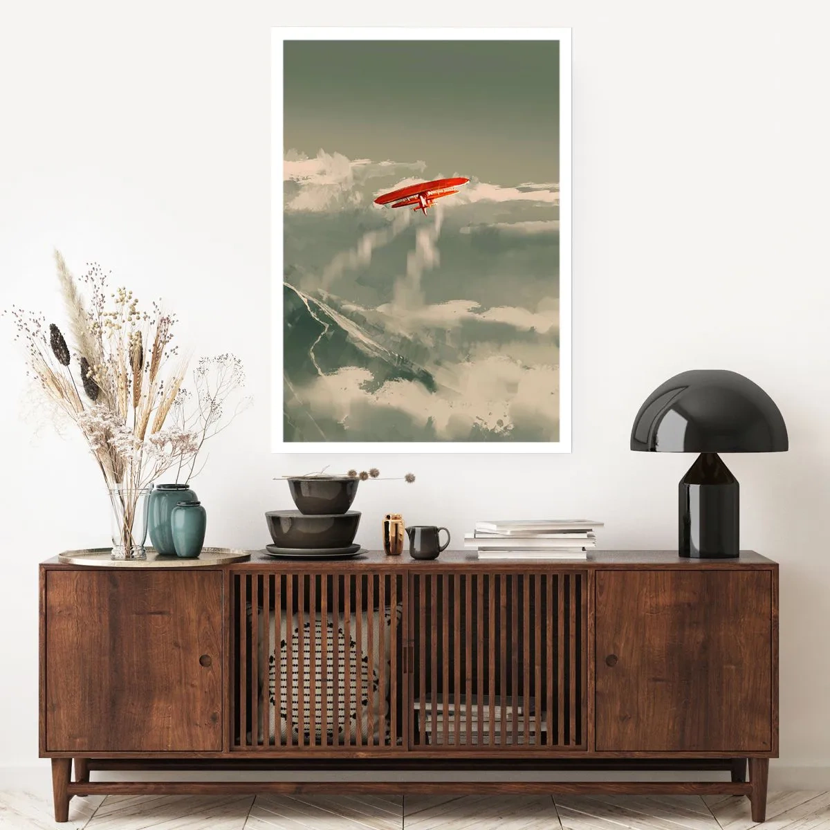 Poster - Un biplano rosso nel cielo - 50x70cm - Pioniere senza paura - Decorazione murale moderna per soggiorno e camera da letto ARTTOR