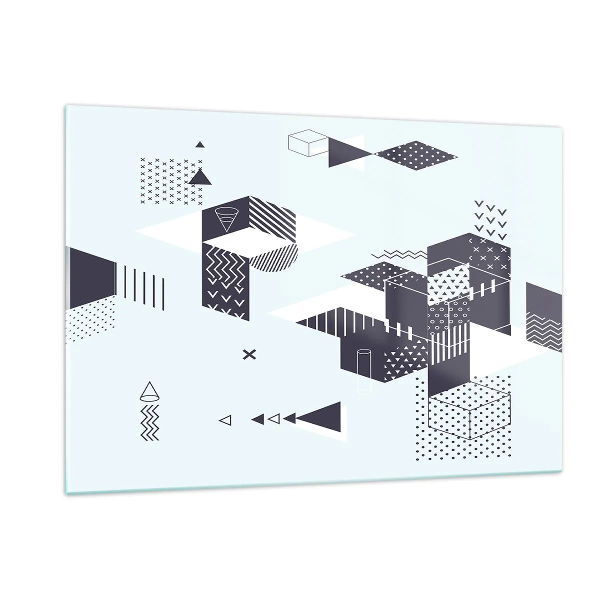 Quadro su vetro - Composizione geometrica astratta in bianco e nero su sfondo chiaro - 120x80cm - La matematica nell'anima - Decorazione murale moderna per soggiorno e camera da letto ARTTOR