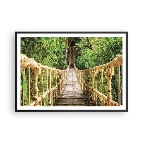 Poster in cornice nera - Un ponte sospeso in una foresta tropicale ricca di vegetazione - 100x70cm - Sospeso nel verde - Decorazione murale moderna per soggiorno e camera da letto ARTTOR