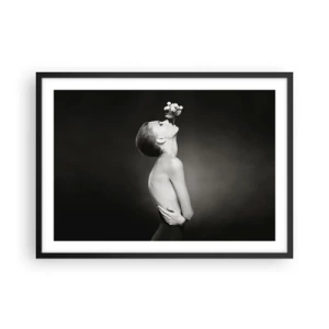 Poster in cornice nera - Silhouette in bianco e nero di una donna con un fiore - 70x50cm - Eleganza eccentrica - Decorazione murale moderna per soggiorno e camera da letto ARTTOR