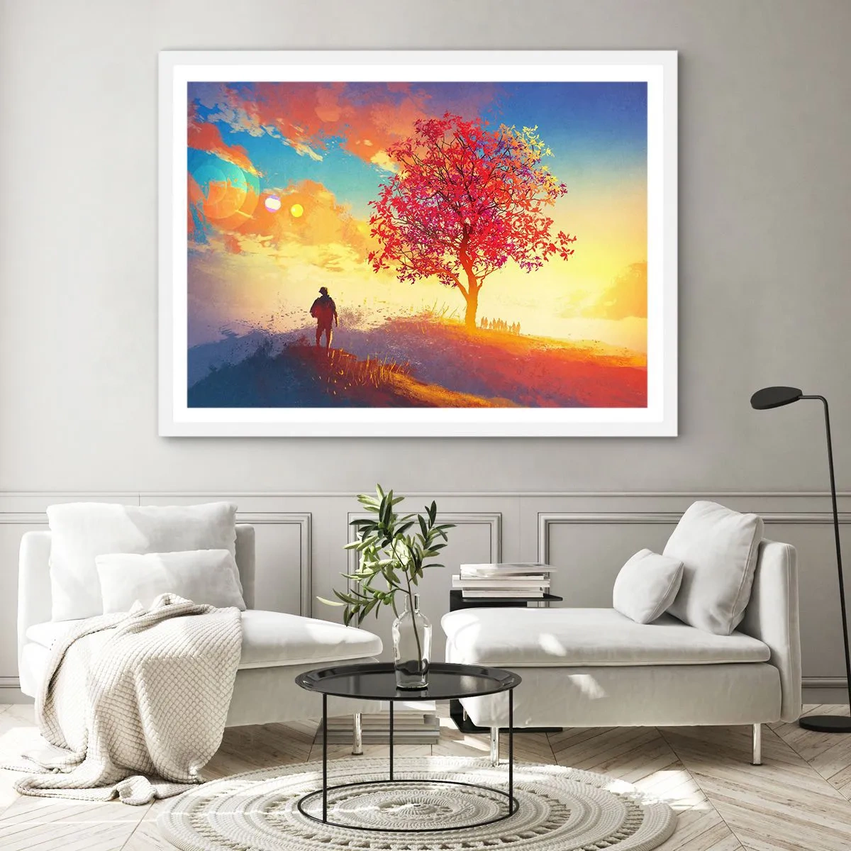 Poster in cornice bianca - Pellegrino alla meta - 70x50 cm