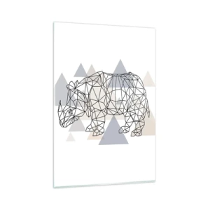 Quadro su vetro - Rinoceronte geometrico su uno sfondo di delicati triangoli - 80x120cm - La struttura della forza - Decorazione murale moderna per soggiorno e camera da letto ARTTOR