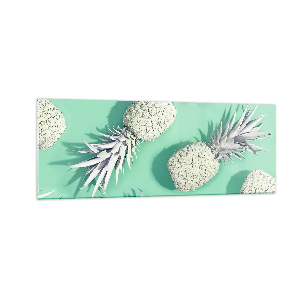 Quadro su vetro - Ananas bianchi su sfondo pastello in stile minimalista - 140x50cm - Perfettamente adatti alla menta - Decorazione murale moderna per soggiorno e camera da letto ARTTOR