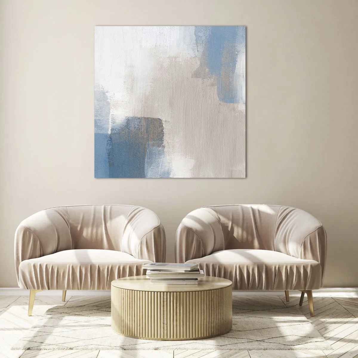 Quadro su vetro - Astrazione rosa coperta dal blu - 70x70 cm