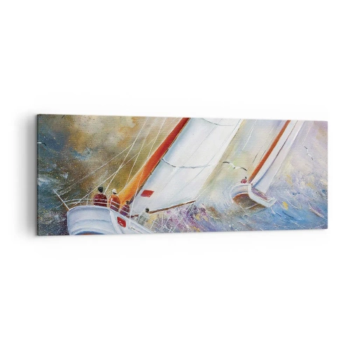 Quadro su tela - Stampe su Tela - Barche a vela su onde agitate in una composizione dinamica - 140x50cm - Correndo sulle onde - Decorazione murale moderna per soggiorno e camera da letto ARTTOR