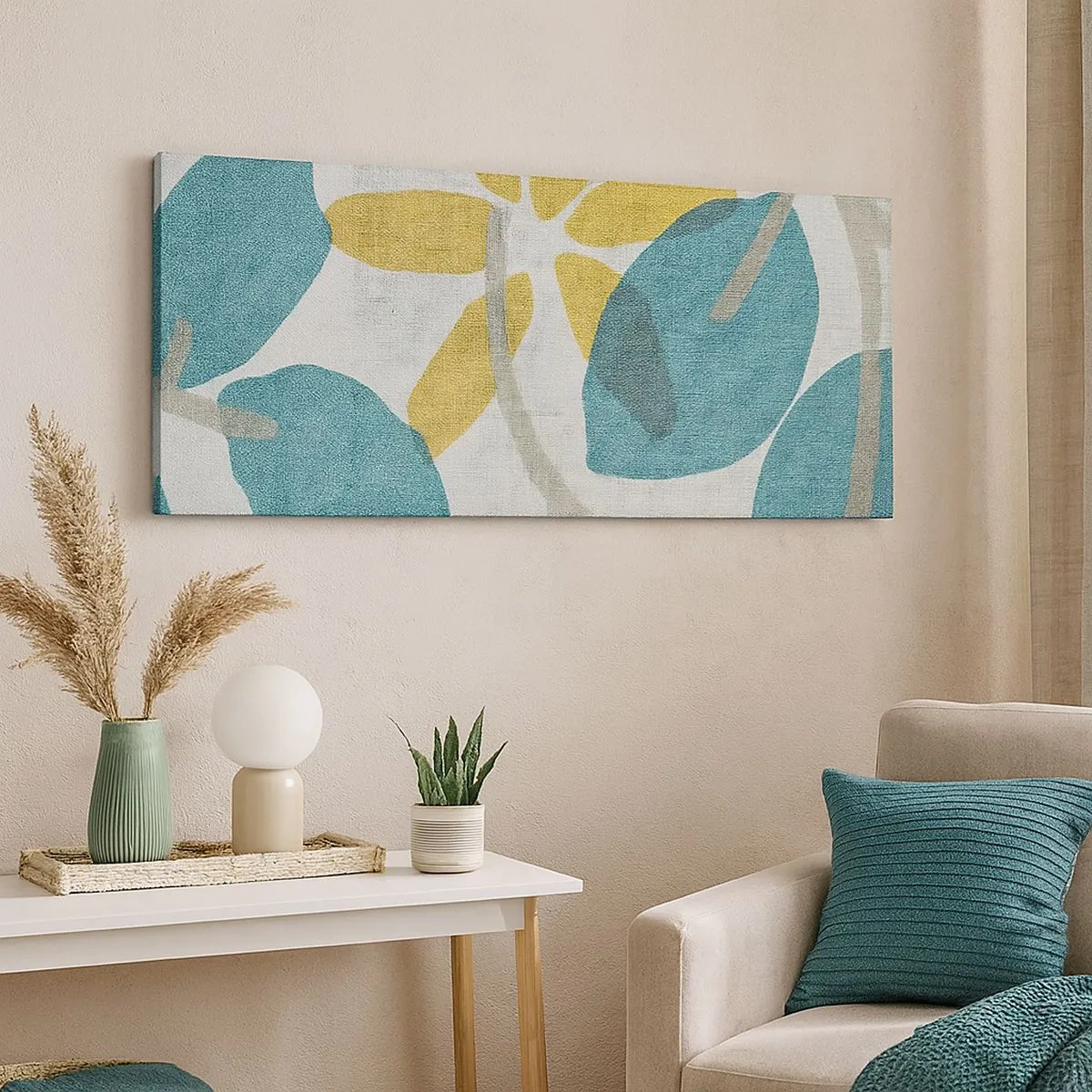 Quadro su tela - Stampe su Tela - Tra le foglie azzurre - 100x40 cm