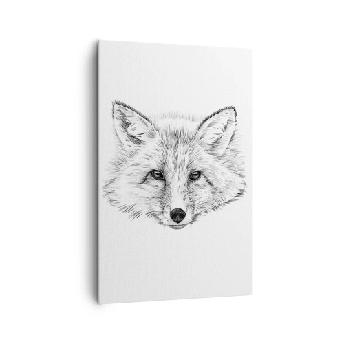 Quadro su tela - Stampe su Tela - Disegno in bianco e nero di una testa di volpe su sfondo bianco - 80x120cm - Questi occhi possono mentire? - Decorazione murale moderna per soggiorno e camera da letto ARTTOR