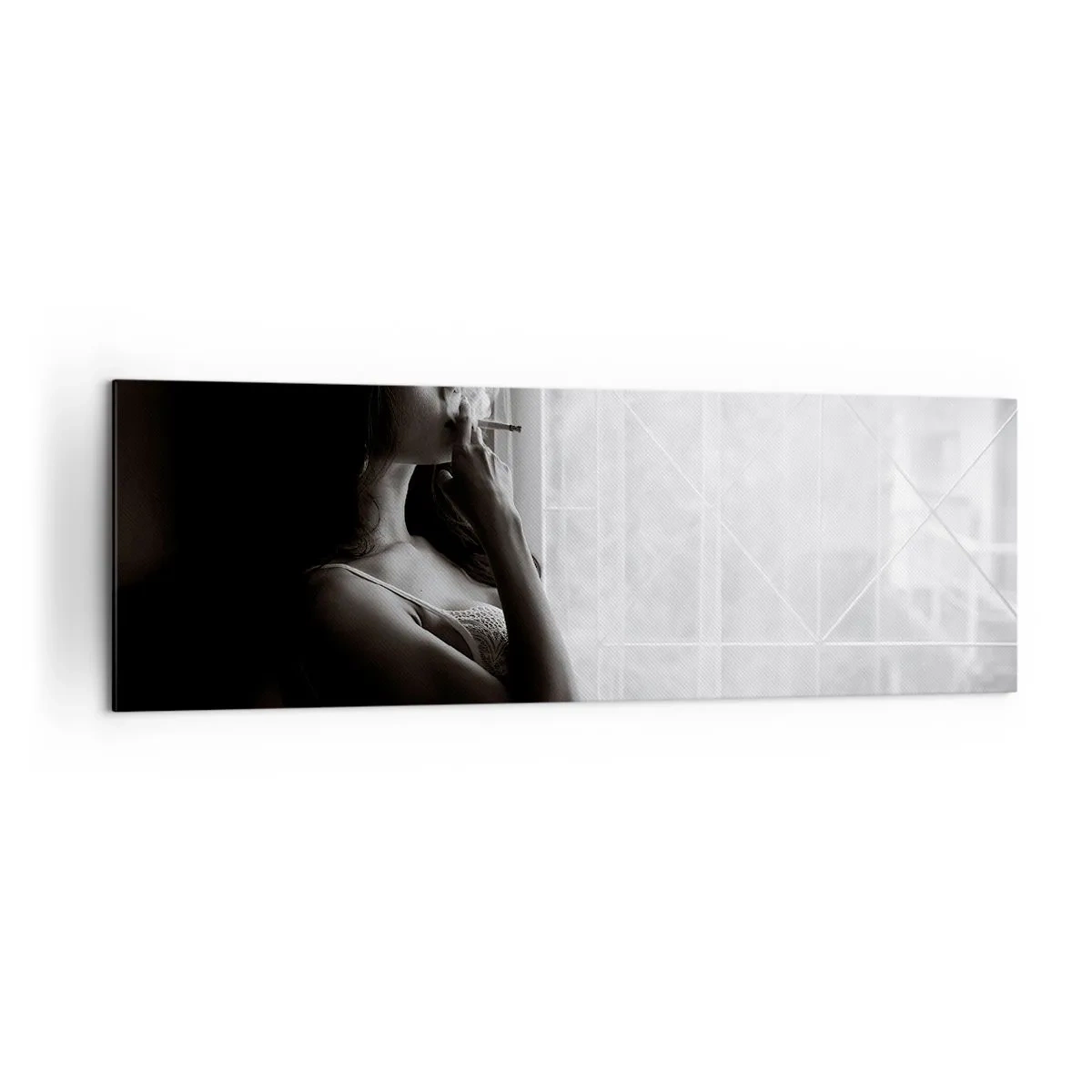 Quadro su tela - Stampe su Tela - Una donna in posa sensuale in una fotografia in bianco e nero - 160x50cm - Attimo sensuale - Decorazione murale moderna per soggiorno e camera da letto ARTTOR