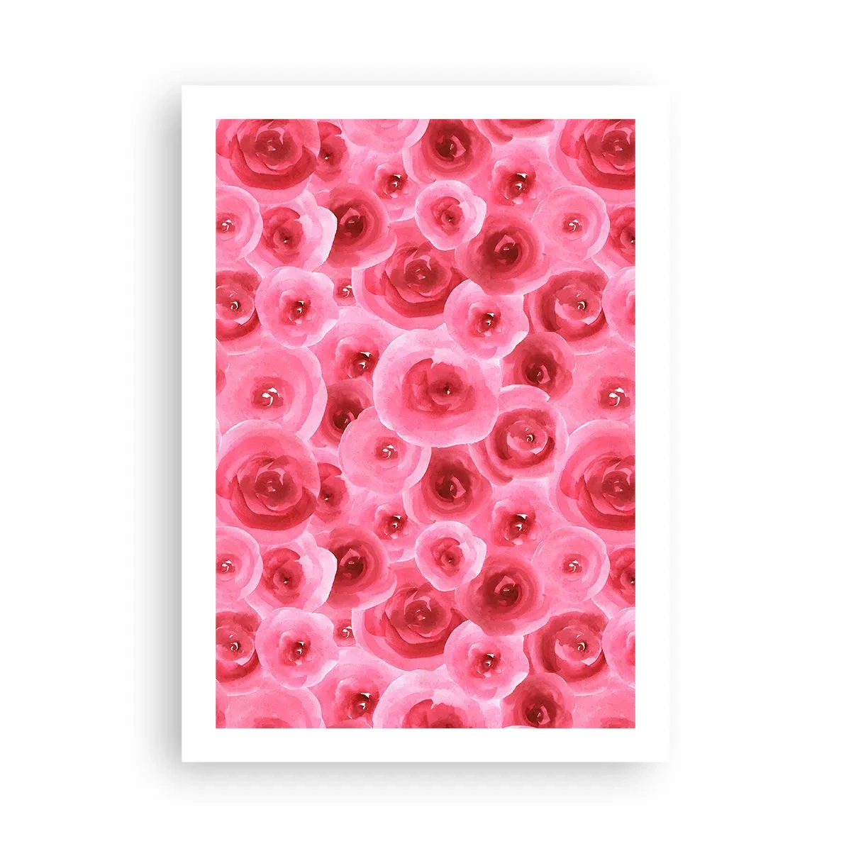 Poster - Rose rosa acquerellate in stile romantico - 50x70cm - Rose in alto e in basso - Decorazione murale moderna per soggiorno e camera da letto ARTTOR
