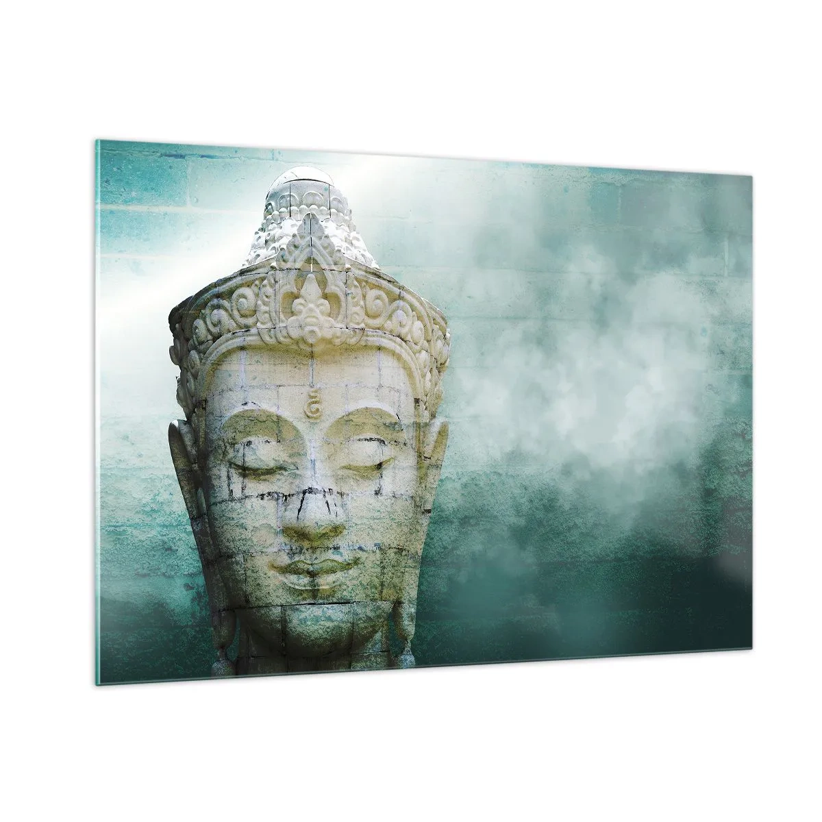 Quadro su vetro - Statua del Buddha in un'atmosfera mistica - 100x70cm - Cercando la luce - Decorazione murale moderna per soggiorno e camera da letto ARTTOR