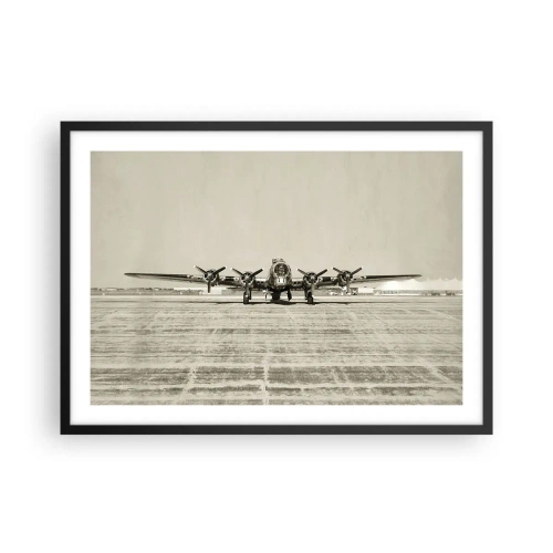 Poster in cornice nera - Aereo storico all'aeroporto in seppia - 70x50cm - Pronto come sempre - Decorazione murale moderna per soggiorno e camera da letto ARTTOR