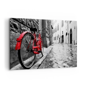Quadro su tela - Stampe su Tela - Bicicletta rossa in una strada bianca e nera - 120x80cm - La vera bellezza non invecchia - Decorazione murale moderna per soggiorno e camera da letto ARTTOR