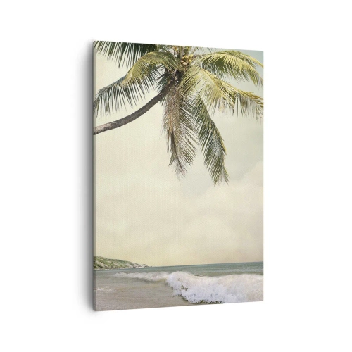 Quadro su tela - Stampe su Tela - Una spiaggia con palme sullo sfondo di un mare calmo - 50x70cm - Sogno tropicale - Decorazione murale moderna per soggiorno e camera da letto ARTTOR