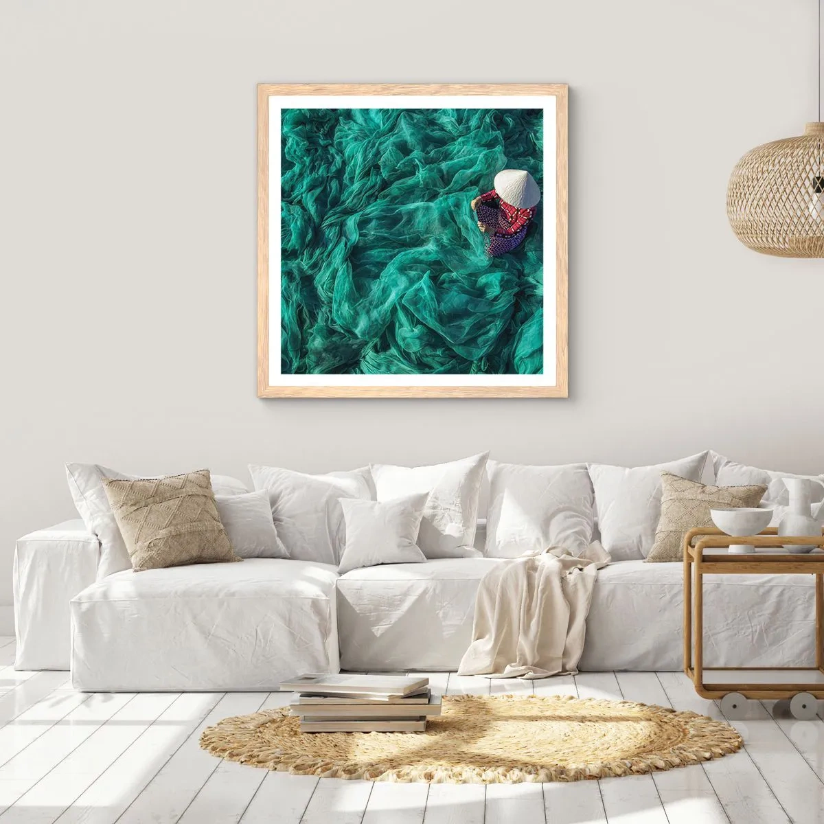 Poster in cornice rovere chiaro - Nel mare di reti - 50x50 cm