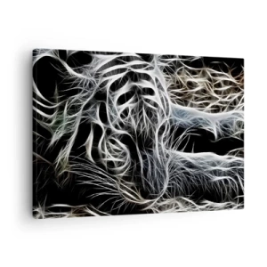Quadro su tela - Stampe su Tela - Un motivo astratto che raffigura la sagoma di un gatto su uno sfondo nero. - 70x50cm - Studio di leggerezza felina - Decorazione murale moderna per soggiorno e camera da letto ARTTOR