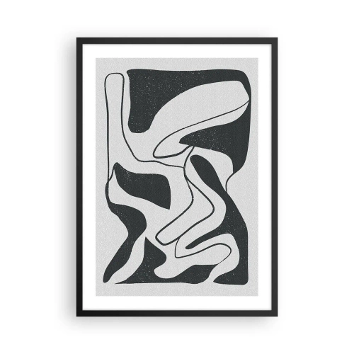 Poster in cornice nera - Astrazione in bianco e nero con forme organiche - 50x70cm - Gioco astratto nel labirinto - Decorazione murale moderna per soggiorno e camera da letto ARTTOR