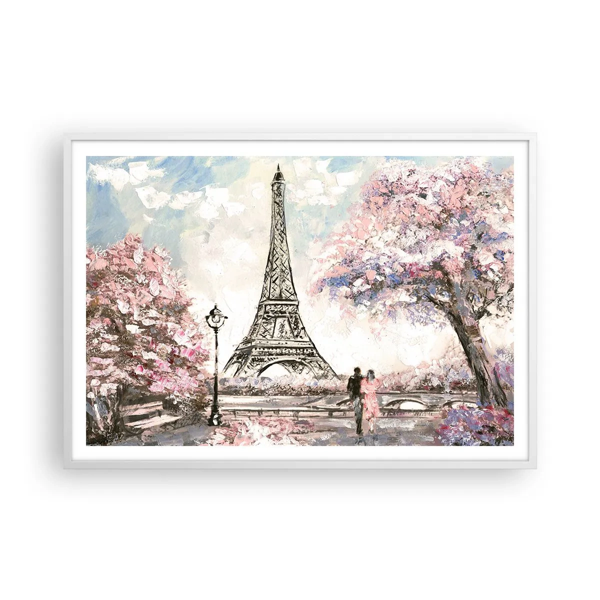Poster in cornice bianca - Passeggiata a Parigi in aprile - 100x70 cm