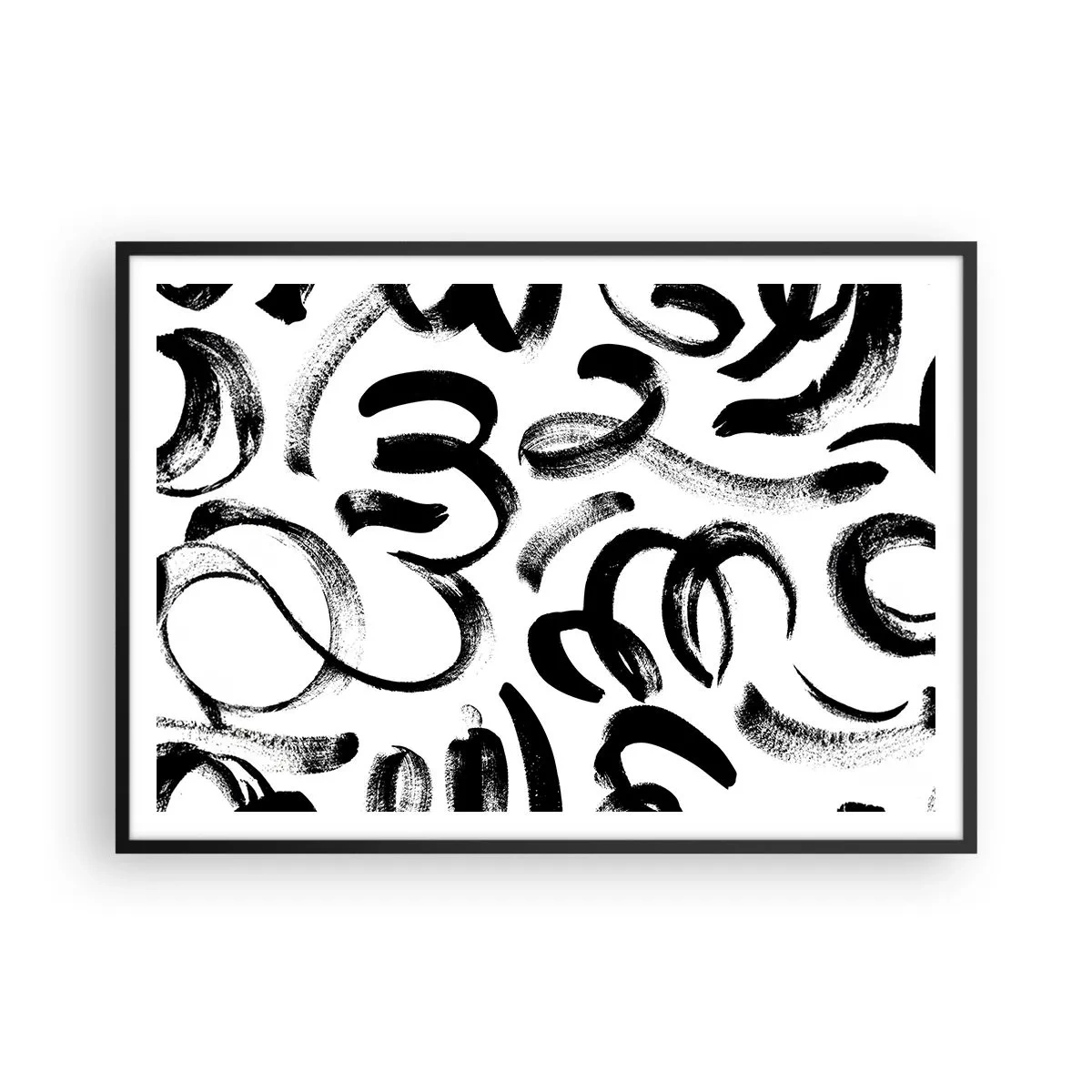 Poster in cornice nera - Pennellate astratte nere su sfondo bianco - 100x70cm - Nero su bianco - Decorazione murale moderna per soggiorno e camera da letto ARTTOR