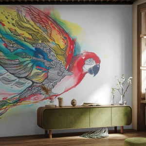 Fotomurali Premium Sand - Vivi a colori - Uccello, Pappagallo, Piume colorate - 400x280 cm