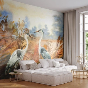 Fotomurali Premium Sand - Dove in autunno? - Gru, Uccelli, Natura - 300x210 cm