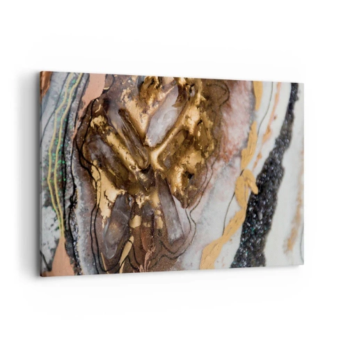 Quadro su tela - Stampe su Tela - Composizione astratta con elementi in oro e cristalli - 120x80cm - L'elemento della terra - Decorazione murale moderna per soggiorno e camera da letto ARTTOR