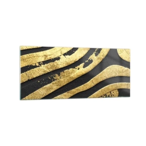 Quadro su vetro - Onde astratte dorate su sfondo nero - 120x50cm - Tutto scorre - Decorazione murale moderna per soggiorno e camera da letto ARTTOR