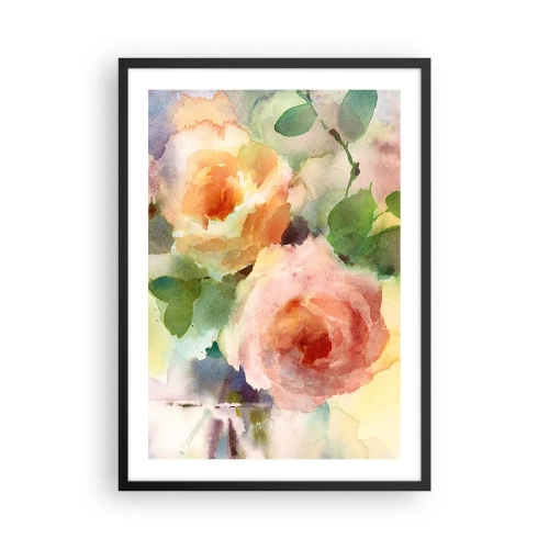 Poster in cornice nera - Fiori acquerellati in colori pastello - 50x70cm - Delicati come un acquerello - Decorazione murale moderna per soggiorno e camera da letto ARTTOR