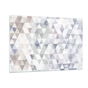 Quadro su vetro - Motivo geometrico a triangolo in tonalità neutre di grigio e beige - 120x80cm - Al ritmo di tre - Decorazione murale moderna per soggiorno e camera da letto ARTTOR