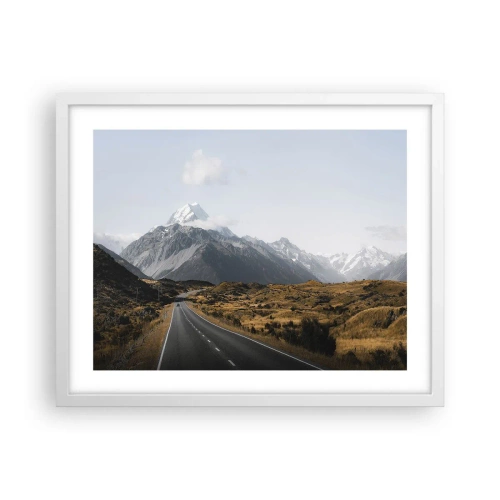 Poster in cornice bianca - Via verso il cuore dei monti - 50x40 cm