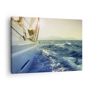 Quadro su tela - Stampe su Tela - Uno yacht in mare aperto con vista sulle onde - 70x50cm - Verso l'avventura - Decorazione murale moderna per soggiorno e camera da letto ARTTOR