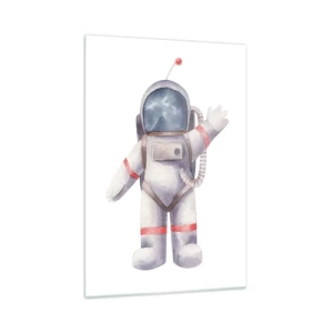 Quadro su vetro - Astronauta in stile acquerello su sfondo bianco - 70x100cm - Ci vediamo! - Decorazione murale moderna per soggiorno e camera da letto ARTTOR