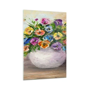 Quadro su vetro - Un colorato mazzo di fiori in un vaso bianco - 70x100cm - Natura morta con vaso bianco - Decorazione murale moderna per soggiorno e camera da letto ARTTOR