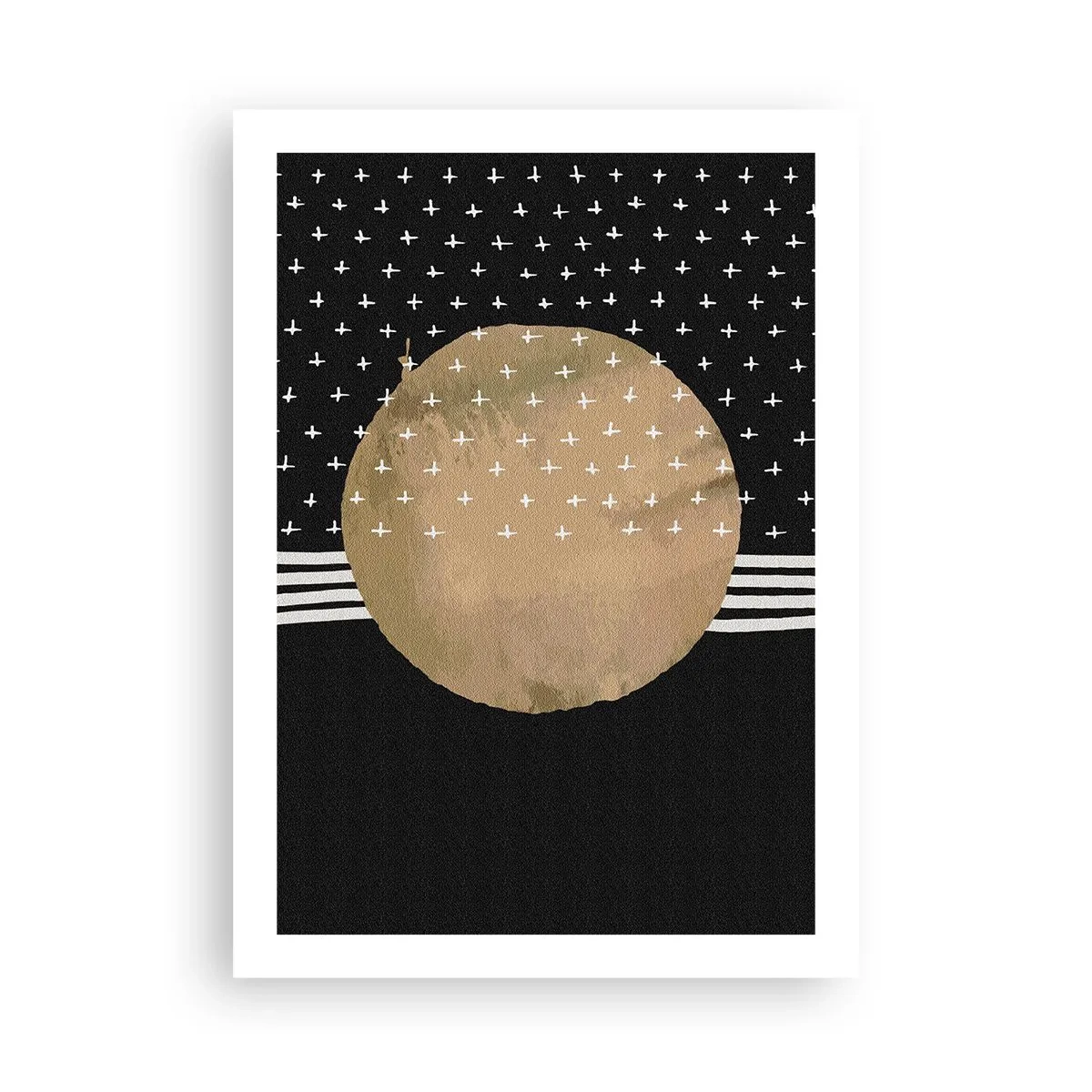 Poster - Palla dorata astratta su sfondo nero con motivi - 50x70cm - Composizione: bandiera della galassia - Decorazione murale moderna per soggiorno e camera da letto ARTTOR