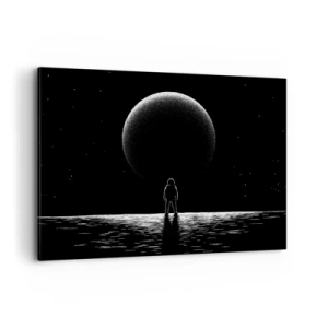 Quadro su tela - Stampe su Tela - Un astronauta sullo sfondo di un grande pianeta nello spazio - 100x70cm - Faccia a faccia - Decorazione murale moderna per soggiorno e camera da letto ARTTOR